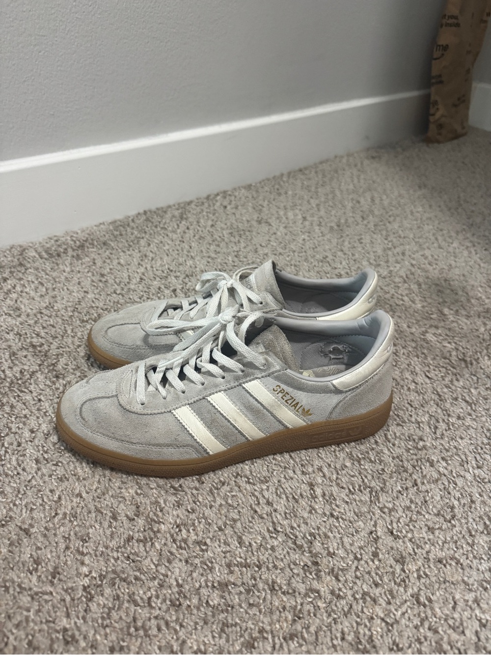 adidas Spezial Women’s Suede Sneakers in Light Gray with Gum Sole
